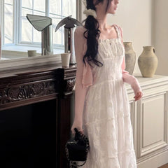 Bxoxo Sweet Korean Sle Women's Dr with Waist Cinching Wooden  Bells Dstring Strap Long Skirt Fre Spring Summer