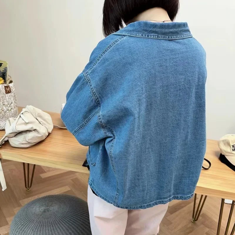 BXOXO Korean Loose Long Sleeve Single Breasted Women Denim Jacket 3D Pockets Design Female Jeans Coats Autumn New