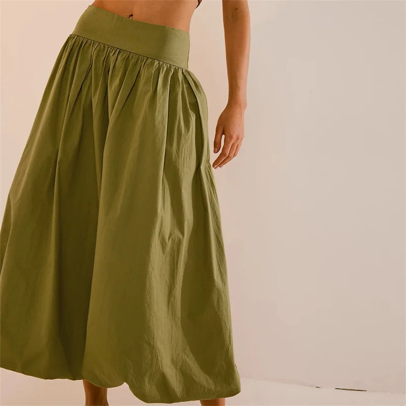 Bxoxo Skirts y2k Women Summer Elegant Solid Color High Waist Loose Fitting Long Bubble Skirt Office Ladies Skirts Streetwear