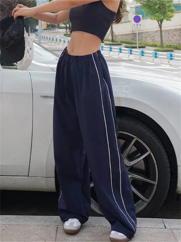 BXOXO Harajuku Women's Baggy Pants Solid Color Cargo Pants Low Rise Casual Track Pants Teen Girls Wide Leg Cargo Pant Streetwear