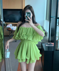 BXOXO Dresses Women Off Shoulder Slash Neck Ruffles Sexy Spring Summer Patchwork Solid Loose Elegant Mini Dress Ladies Fashion