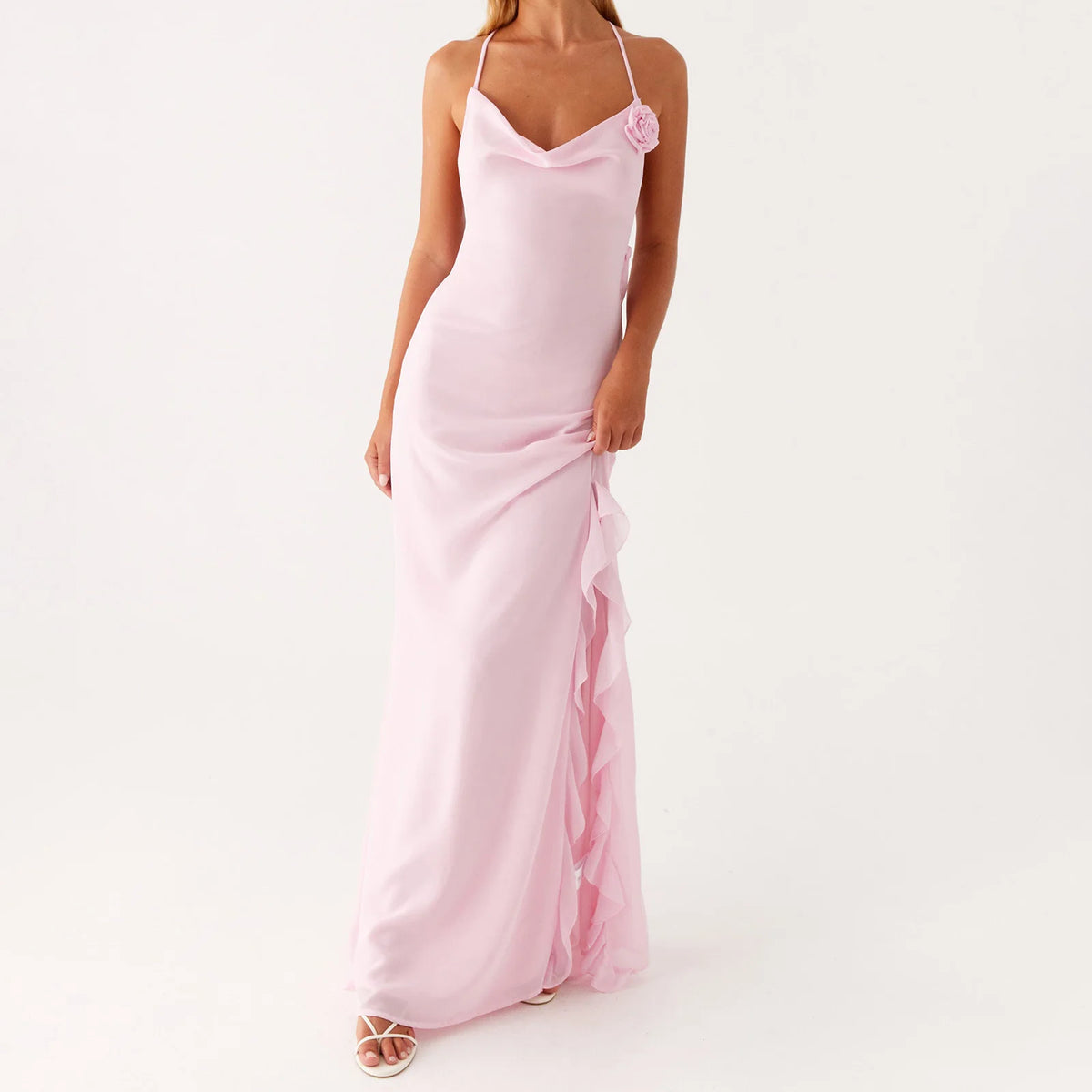 BXOXO Women Summer Sleeveless Dress 3D Flower Backless Split Ruffle Party Dress for Vacation Cocktail Beach Streetwear