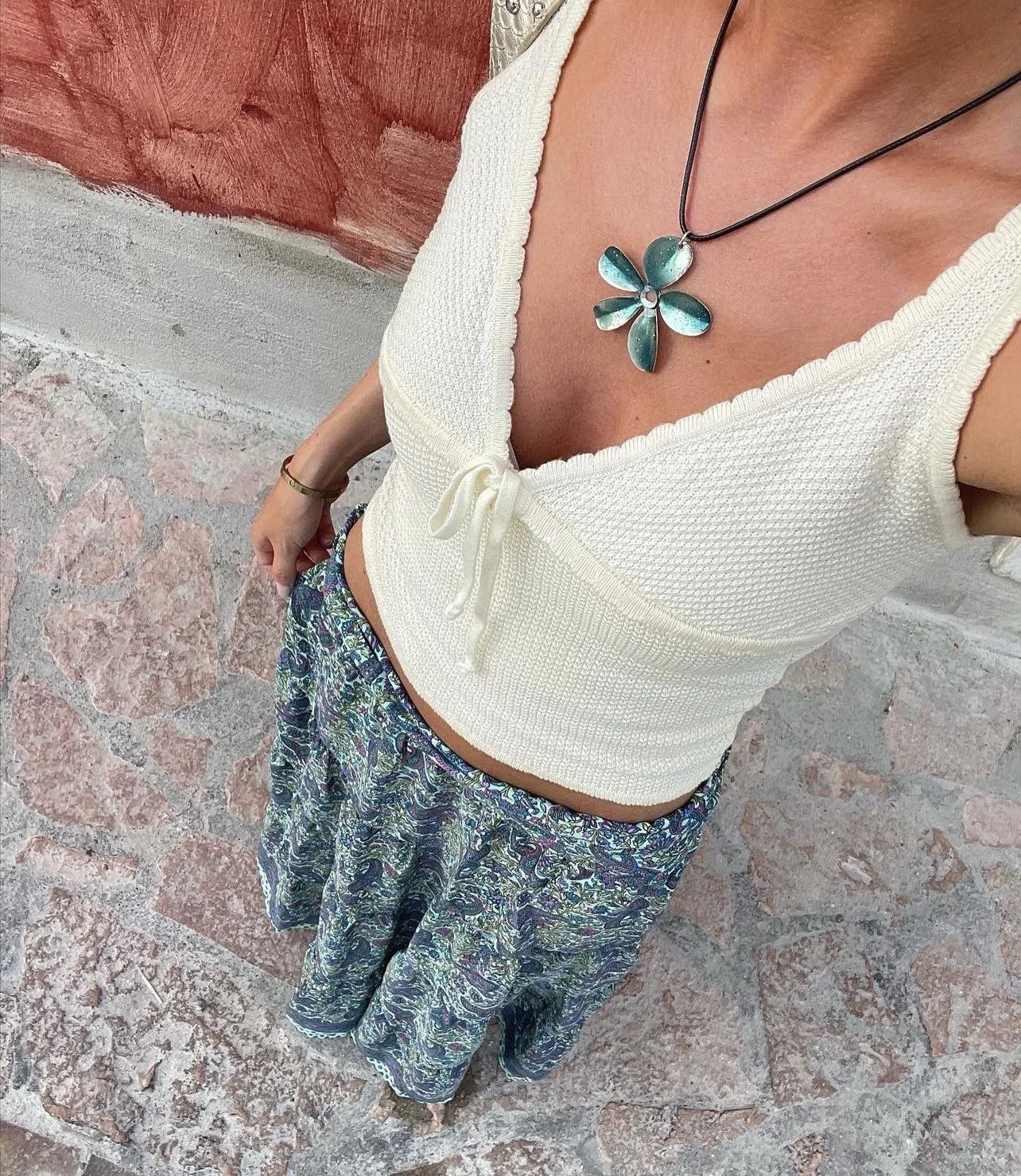 Bxoxo Knitted Deep V-neck Bow Women Crop Top Blue Patchwork Spaghetti Strap Tank Top Female Spring Slim Casual Streetwear 2024