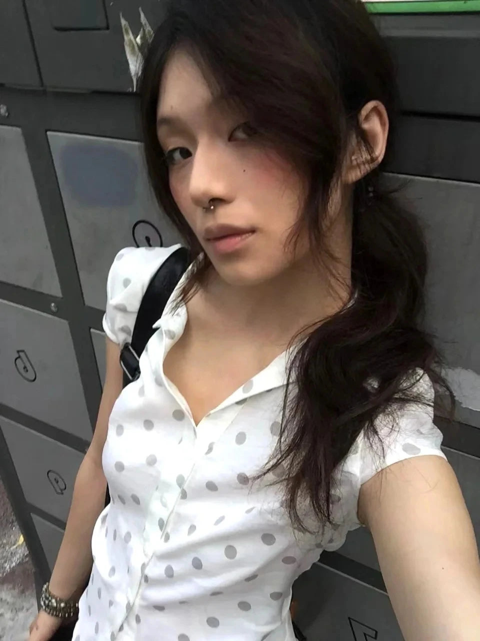 Bxoxo Korean Style Shirt And Blouse Polka Dots Short Sleeve Casual Shirt Y2k Japanese 2000s Retro Shirt Vintage Tops Outfit