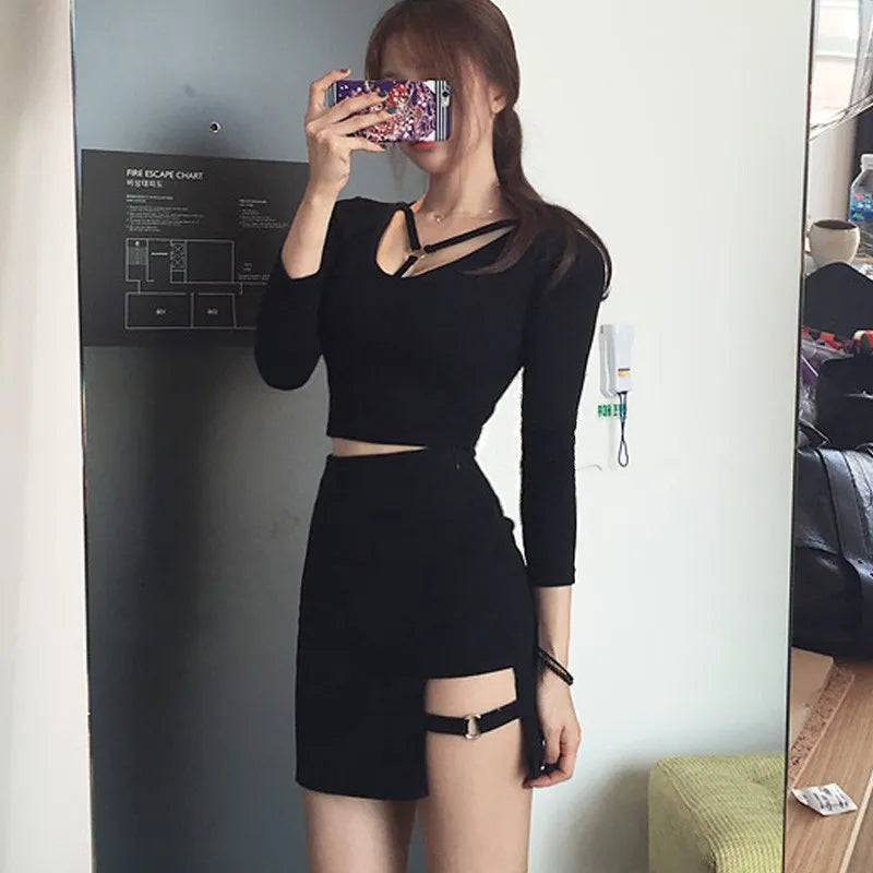 BXOXO Women Dress Fashion Casual Sexy Ring Irregular High Waist Mini Hip Skirt