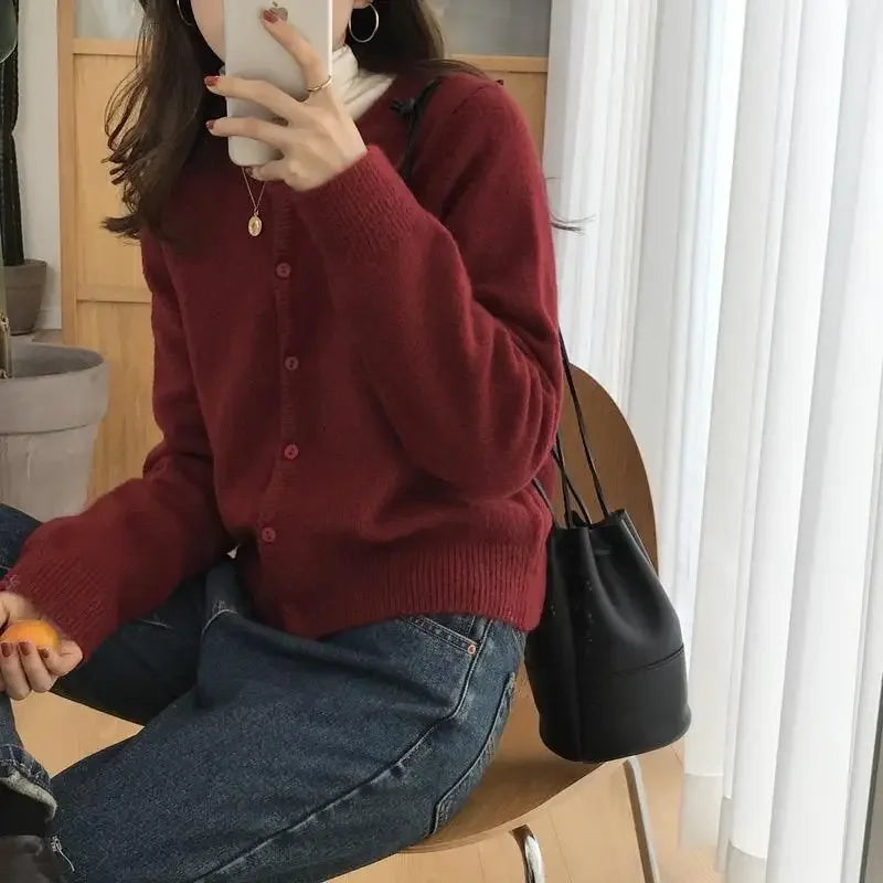 Bxoxo Knitted Sweater Cardigan Loose-fit Warm Jacket Inner Wear Outer Korean Style Stylish Women's Top Core-spun Yarn