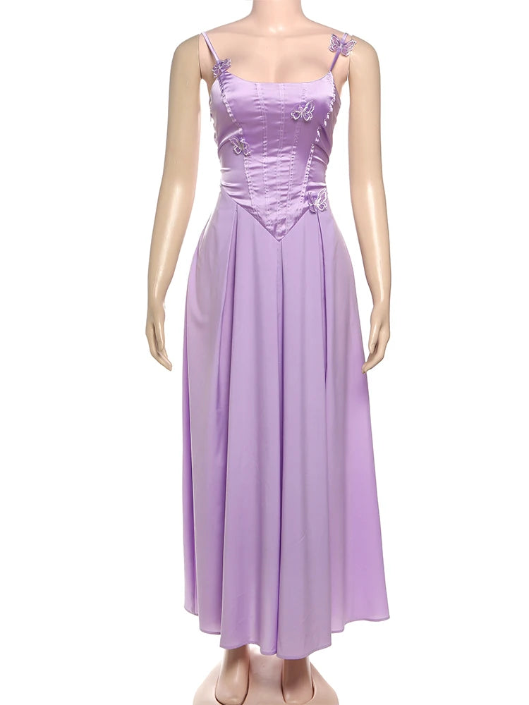 BXOXO  Sexy Butterfly Appliques Dress Women Patchwork Solid Draped Backless Sleeveless Elegant Midnight Club Party Vestidos