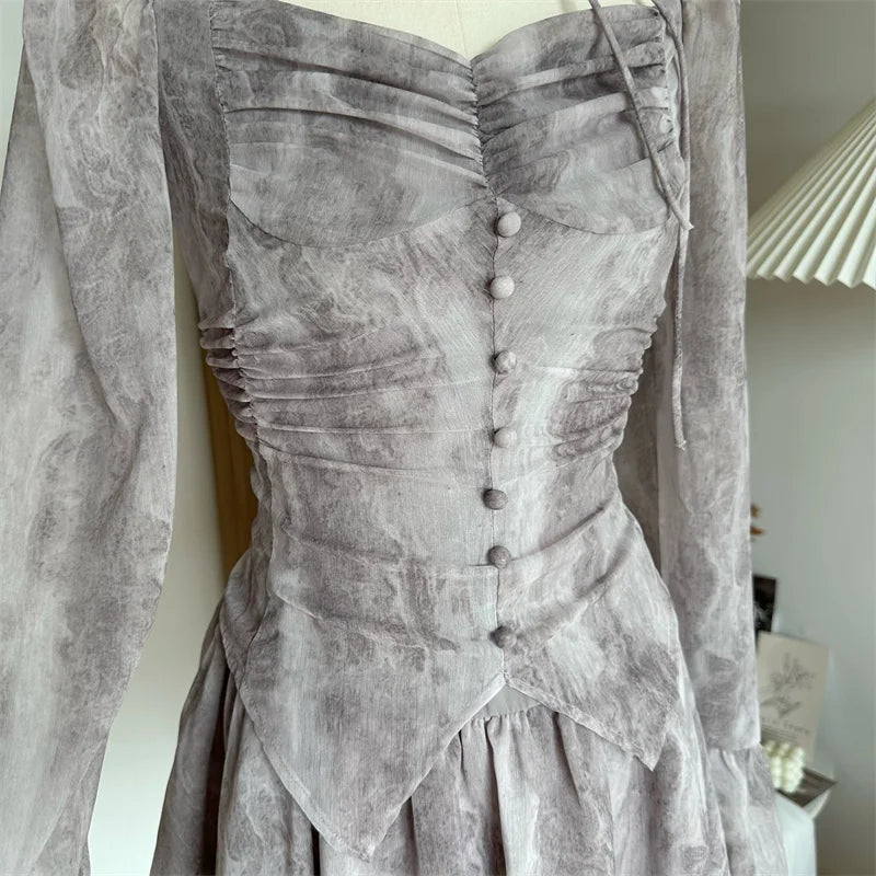Bxoxo Women A-line Luxury Dress Elegant Long Sleeve Mini Evening Dress Harajuku Vintage 90s Y2k One Piece Frocks 2000s Clothes Autumn