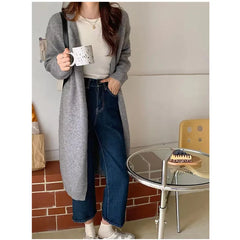 BXOXO Knitted Long Cardigan Sweater Coat Thicken Warm Loose V-Neck Casual Sweater Coat Office Jacket For Women Fall Winter