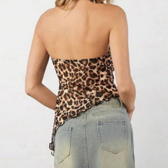 BXOXO Women's Summer Slim Tube Tops Vintage Sleeveless Strapless Off Shoulder Leopard Print Bandeau Cami Vest Y2K Streetwear