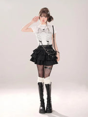 BXOXO Summer Women Lace Up Dark Academia E-girl Japanese Y2k Irregular Midi Pleated Denim Skirt Gyaru Coquette Harajuku 2000s Jean New