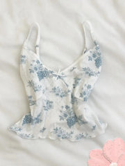 BXOXO Sweet Sling Harajuku Korea Floral Print Vintage Punk Bow Goth Slim Sexy Crop Top Grunge 2000s Emo Backless Cotton Basics Fashion