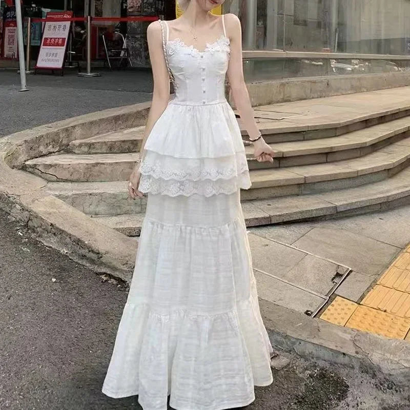 Bxoxo New 2025 Floral Bud Two-Piece Set Cold Tone Elegant Spring Halter Skirt Set Gentle Style Women's Cotton Floor-Length Skirt