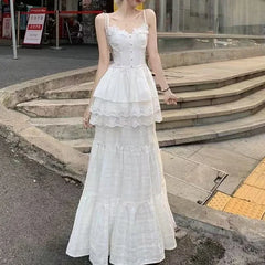 Bxoxo New 2025 Floral Bud Two-Piece Set Cold Tone Elegant Spring Halter Skirt Set Gentle Style Women's Cotton Floor-Length Skirt