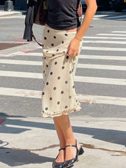Bxoxo Elegant England Style Dot Print Women Mid-Length Skirt  Edible Free Fungus Simple High Fashion Women Long Skirt