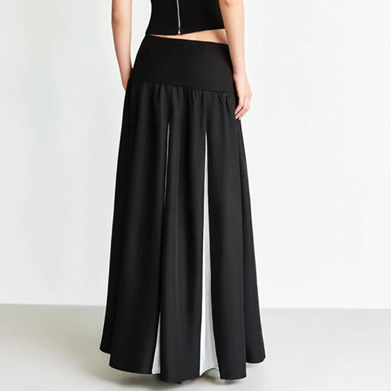BXOXO Casual Loose Patchwork A-line Long Skirt Streetwear y2k High Waist Skirts for Women Korean Fashion Ladies Bottoms Summer