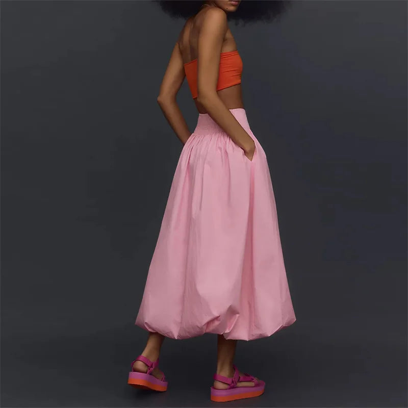 Bxoxo Skirts y2k Women Summer Elegant Solid Color High Waist Loose Fitting Long Bubble Skirt Office Ladies Skirts Streetwear