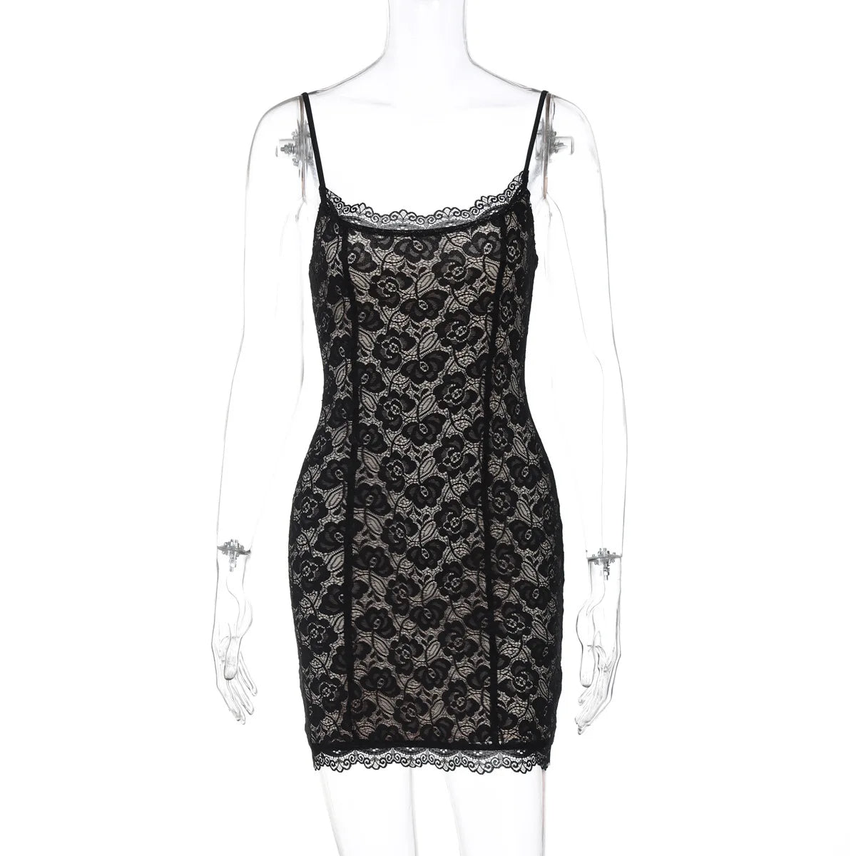 BXOXO  Lace Spaghetti Strap Sexy Mini Dress For Women Robe Fashion Off-shoulder Sleeveless Backless Floral Print Skinny Dress
