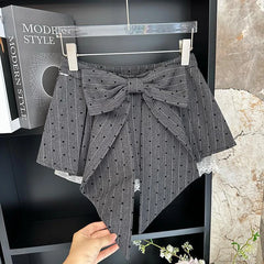 Bxoxo Sweet Bow Lace Stitching Women Skirts Spring Korean A Line Pleated Skirts Y2K High Waist Streetwear All Match Ladies Mini Skirt