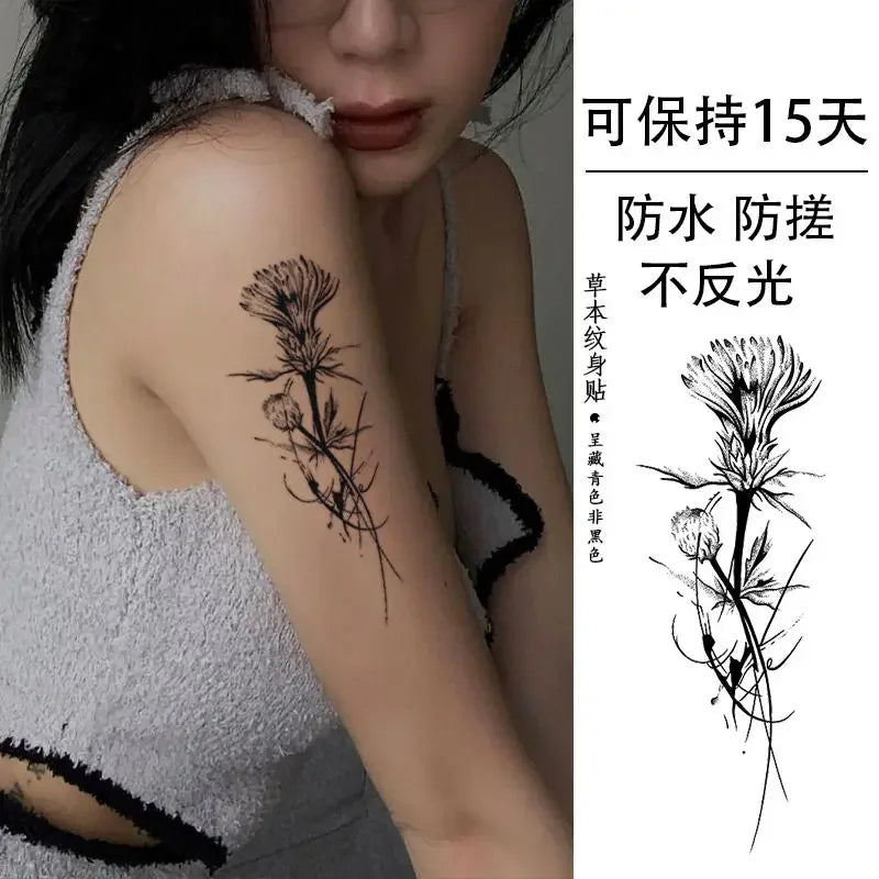 BXOXO Herbal Juice Rose Flower Temporary Tattoos for Women Arm Punk Waterproof Tattoo Stickers Art Lasting Cover Scars Fake Tattoo