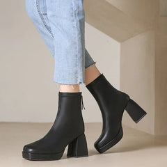 BXOXO High Heels Short Boots Women Fashion Shoes Autumn Winter Chunky Heels Waterproof Square Toe Plus Size Ankle Boots 2024