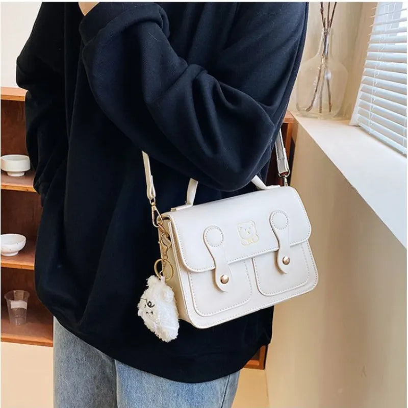 BXOXO Vintage Bear Print Handbags for Women Trendyol Cute Shoulder Bag Elegant Academy Japanese All-match Messenger Bag