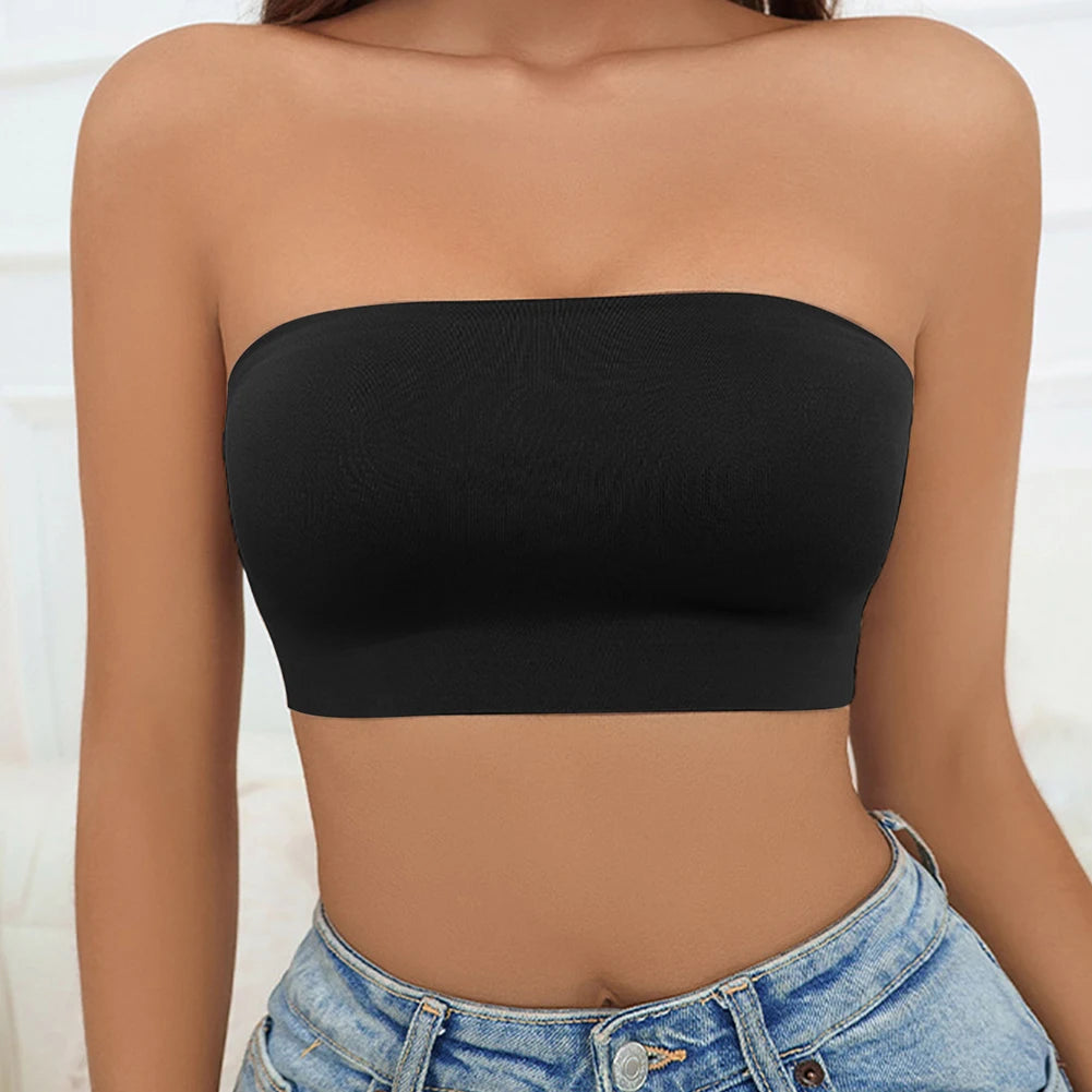 Bxoxo Women Tube Strapless Bra Chest Wrap Bandeau Unlined Seamless Breathable Comfortable Underwear Tops
