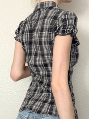 BXOXO French Chic Ruffles Elegant Women T-Shirts Simple Fashion Slim Fit All-Match Plaid V-Neck Blouses