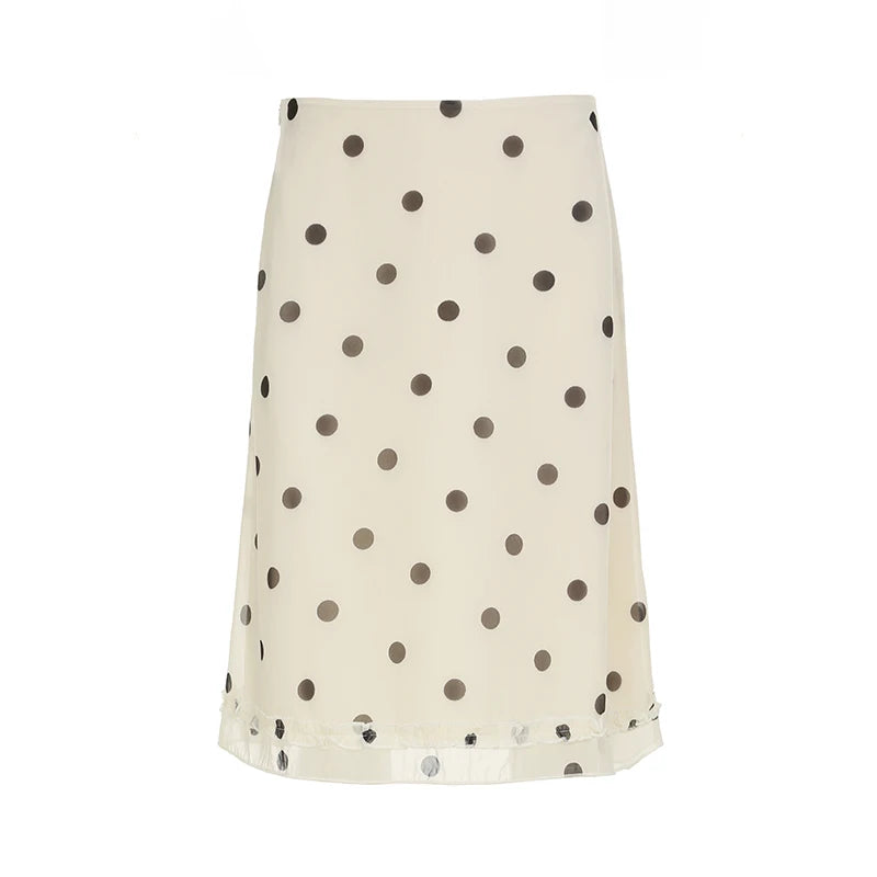 Bxoxo Elegant England Style Dot Print Women Mid-Length Skirt  Edible Free Fungus Simple High Fashion Women Long Skirt