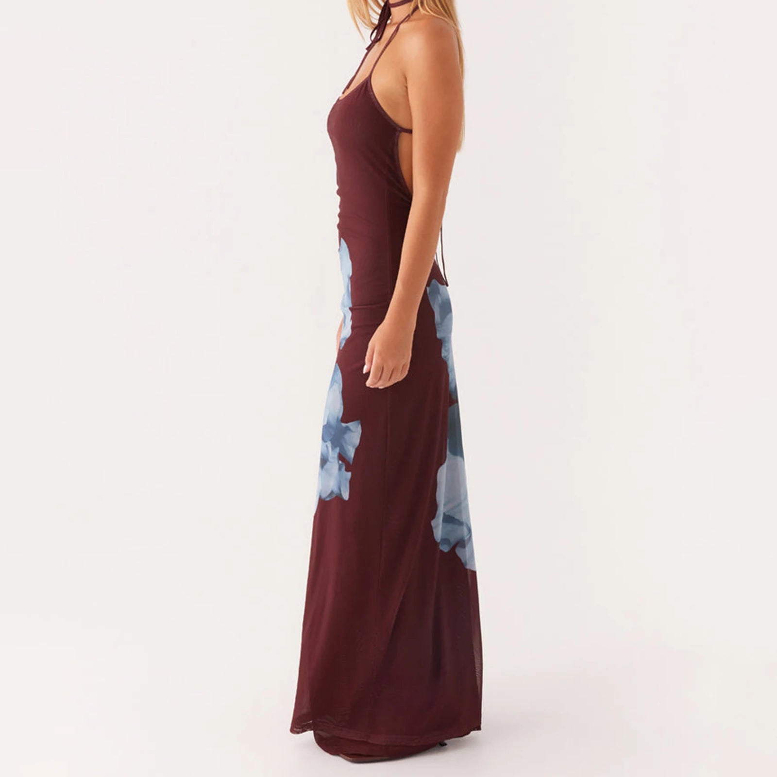 BXOXO Women's Summer Long Cami Dress Fashion Sleeveless Open Back Halter Neck Flower Print Dress Beach Vacation Sundress
