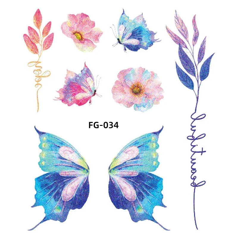 BXOXO 1Sheet Fairy Butterfly Wings Shiny Tattoo Sticker Waterproof Eyes Face Art Fake Tattoos for Women Makeup Dance Music Festival