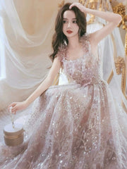 BXOXO Luxury Flower Bridesmaid Dresses Pink Spaghetti Strap Square Collar Beading Bling Bling Fairy Sequins Lace Formal Evening Gowns