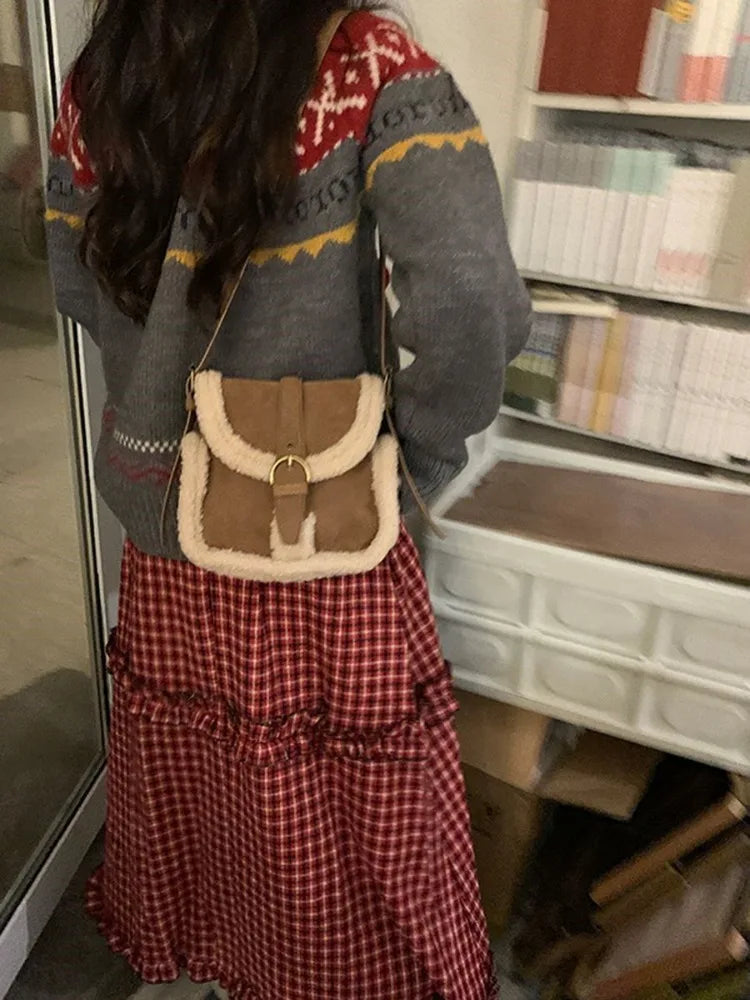 BXOXO Women Skirts Plaid Patchwork Ruffles Vintage Summer Fashion Stretch High Waist Elegant Sweet Long Skirt Female Casual