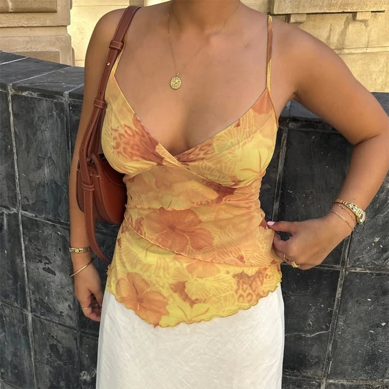 BXOXO Women V Neck Sleeveless Layers Crop Tops Y2k Coquette Tie Dye Print Camisole Boho Beach Backless Tank Tops Laides Vest