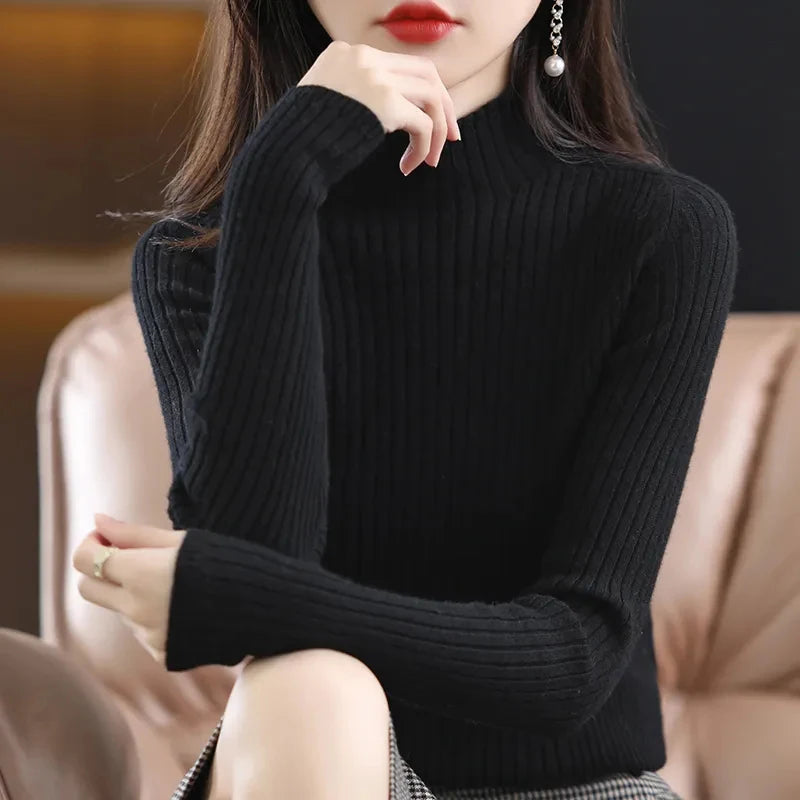 Bxoxo Women Half Turtleneck Knit Sweater Autumn Casual Simple Basic Slim Pullovers Solid All Match Warm Long Sleeve Jumper Mujer