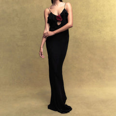 BXOXO Elegant Women's Ruffle Cami Dress Sleeveless Spaghetti Strap V Neck Bodycon Long Dress Summer Holiday Party Dress
