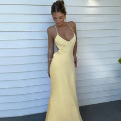 BXOXO Women's Satin Long Slip Dress Solid Color Sleeveless Spaghetti Strap Back Cross Slim Fit Dress Summer Party Clubwear