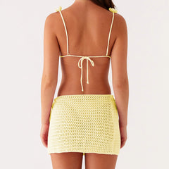 BXOXO Women's Knitted Bikini Set Fashionable Flower Spaghetti Strap Tie up Swimsuits Summer Two Piece Beach Bathing Suit