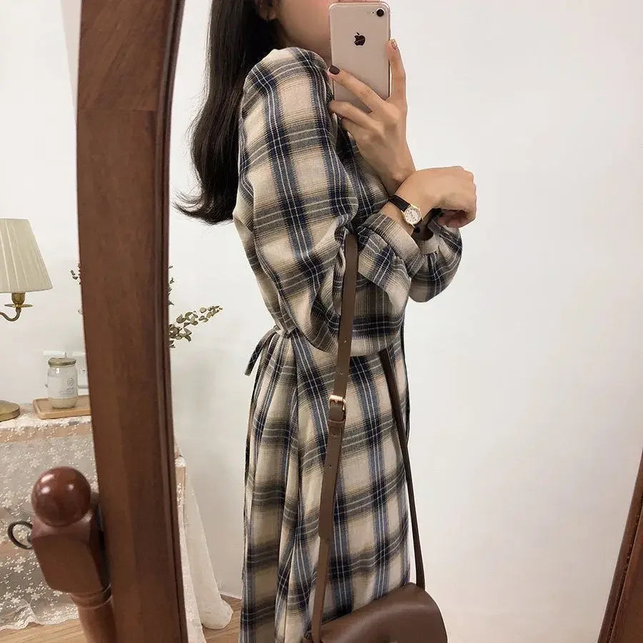 Bxoxo Vintage Plaid Dresses for Women Autumn Winter Full Spring 2025 Elegant Luxury Korean Fashion A Line G X Woman Long Sleeve Dress