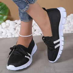 BXOXO Mesh Knitted Striped Flats Shoes for Women Summer Lace Up Casual Sneakers Woman Breathable Soft Sole Loafers Plus Size 43