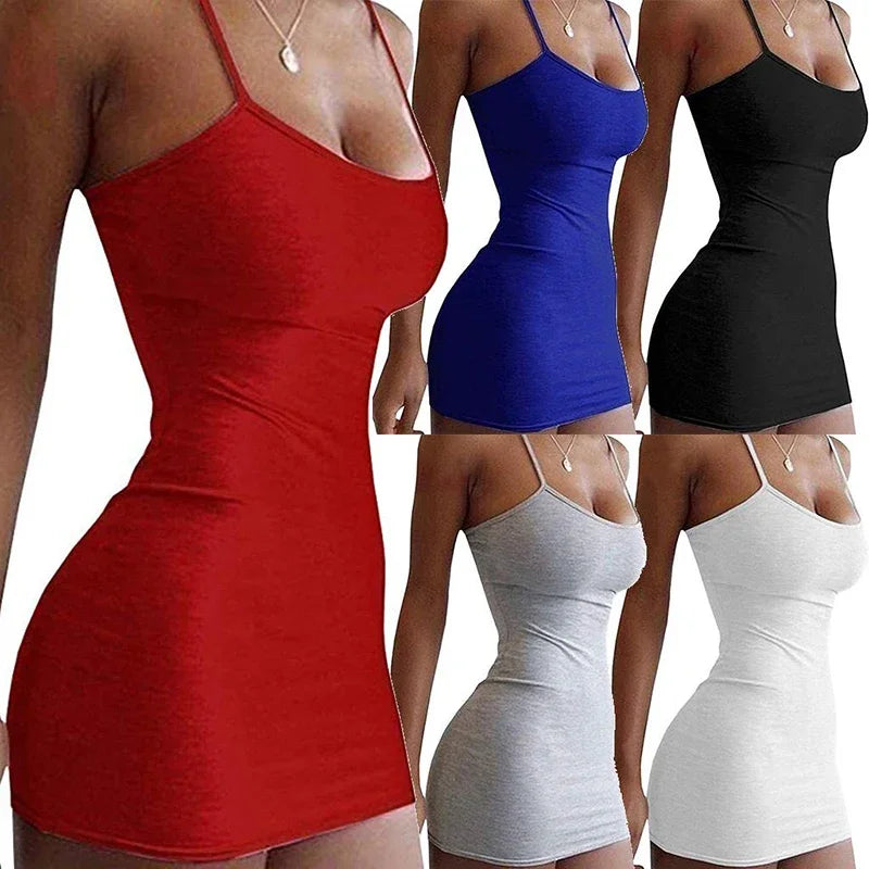 BXOXO Summer Street Bodycon Dress Sexy Short Dress Nightclub Dress for Women Tight-Fitting Wrap Hip Over-The-Knee Sleeveless Dresses