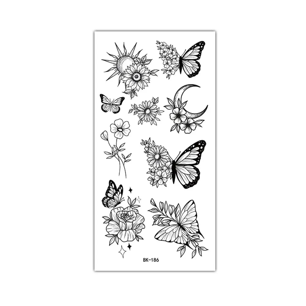 BXOXO Small Tattoo Stickers for Finger Flower Snake Moon Leaf Design Temporary Tattoos for Hand Body Decor Fake Tattoo for Women