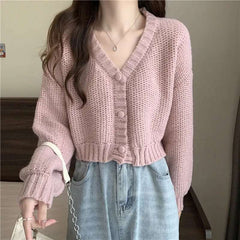 BXOXO - Button-Up V-Neck Knit Cardigan