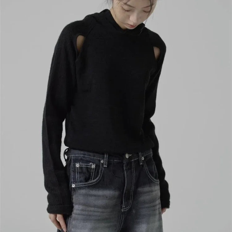 BXOXO Korean Fashion Blue Hoodie Sweatshirt 2025 Autumn Slim Fit Hollow Out Tops Women Y2k E-Girl Long Sleeve Casual Sweatshirts