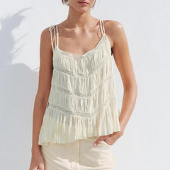 BXOXO Boho Tank Top Y2k Tie Shoulder Cute Flowy Summer Eyelet Tee Lace Patchwork Cami Tops for Women Beach Vacation Clothes