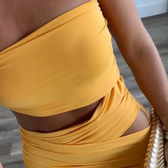 BXOXO Long Dress Summer Women Fashion Sleeveless Strapless Tube Backless Nipped Waist Cut Out Slit Slim Party Bodycon Dresses