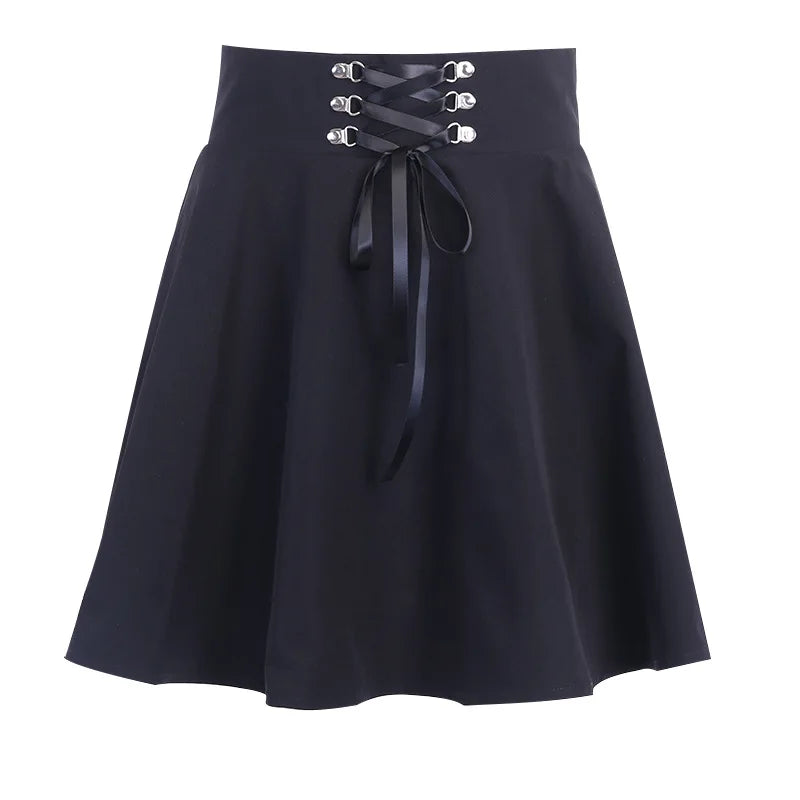 Bxoxo Gothic Black Skirt Japanese-Style Hipster Black JK Bubble Women's Lace-up Back Zip Ins Girl's Pleated Mini Skirt
