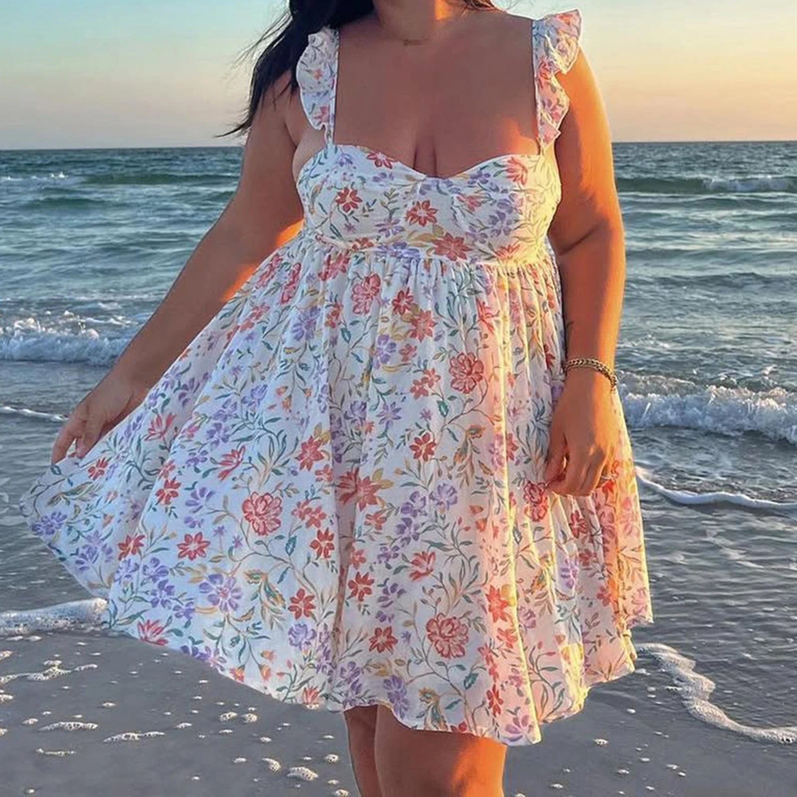 BXOXO Women Fairy Spaghetti Strap Mini Dress Y2K Floral Babydoll Short Dress 2025 Summer Backless Party Dress Streetwear