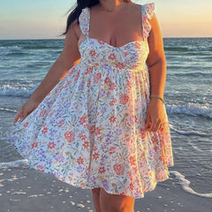BXOXO Women Fairy Spaghetti Strap Mini Dress Y2K Floral Babydoll Short Dress 2025 Summer Backless Party Dress Streetwear