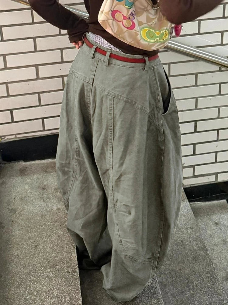 Bxoxo Y2K Vintage Women Cargo Pants Harajuku Oversized Wide Leg American Retro Pants Baggy Casual Summer Thin Trousers Gyaru